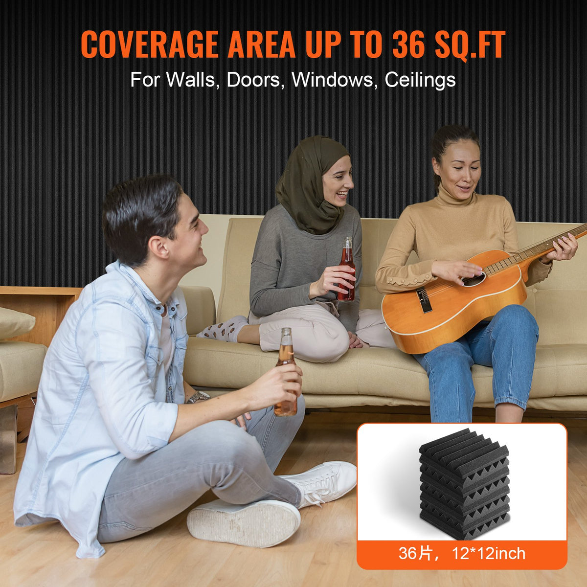 Acoustic Foam Panels | 36-Pack 12x12x2" for Soundproofing
