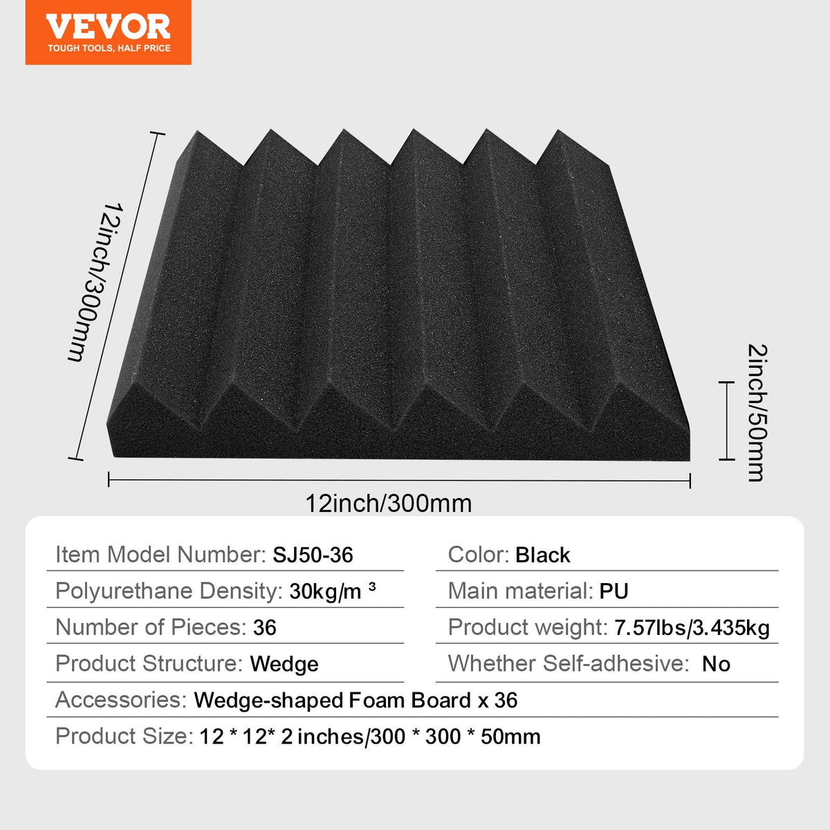 Acoustic Foam Panels | 36-Pack 12x12x2" for Soundproofing