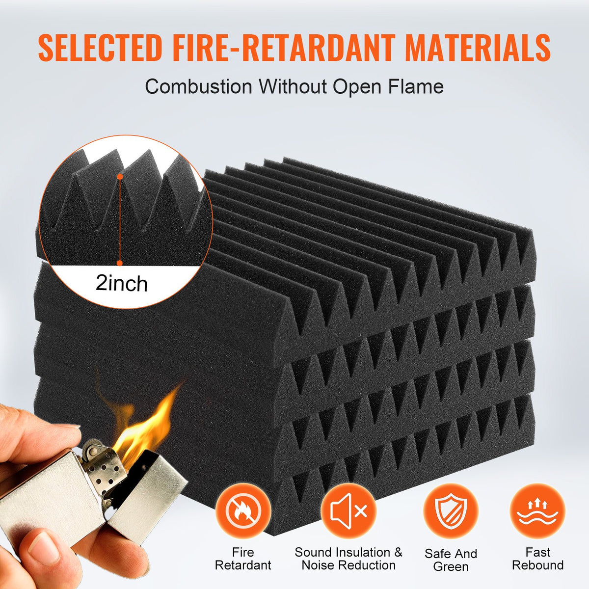 Acoustic Foam Panels | 50-Pack 12x12x2" for Studio Wall & Ceiling