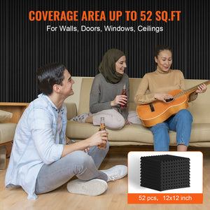 Acoustic Foam Panels | 52-Pack 12x12x1" Soundproof Wall Tiles