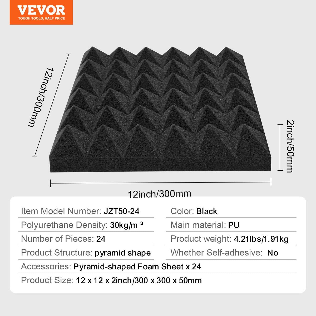 Acoustic Foam Panels | 24-Pack 12x12x2" for Studio Wall & Ceiling
