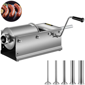 Manual Sausage Stuffer 3L | Dual Speed Horizontal Stainless Steel Meat Stuffer | Includes 5 Filling Tubes | For Home & Commercial Use