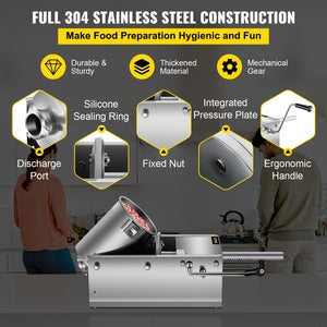 Manual Sausage Stuffer 3L | Dual Speed Horizontal Stainless Steel Meat Stuffer | Includes 5 Filling Tubes | For Home & Commercial Use