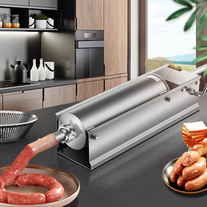 Manual Sausage Stuffer 7L | Dual Speed Horizontal 304 Stainless Steel Meat Stuffer | Includes 5 Filling Tubes | For Home & Commercial Use