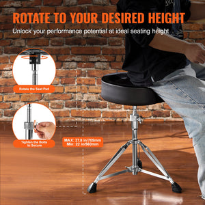 Drum Throne | 560–705mm Adjustable Padded Stool with Drumsticks | 227kg Capacity
