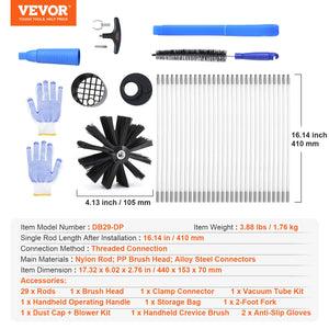 Dryer Vent Cleaner Kit 12.2m | 29 Piece Lint Removal Brush Set | Flexible Rods & Accessories for Dryer Duct Cleaning