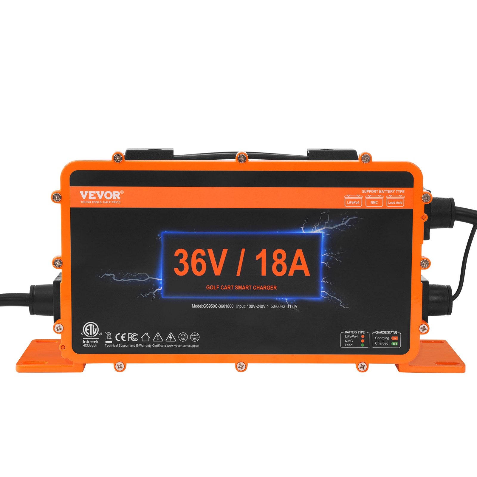 Golf Cart Battery Charger 18A | Smart Charger with Crowfoot Plug | Compatible with Lead-Acid & LiFePO4 Batteries