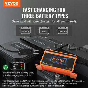 Golf Cart Battery Charger 18A | Smart Charger with Crowfoot Plug | Compatible with Lead-Acid & LiFePO4 Batteries