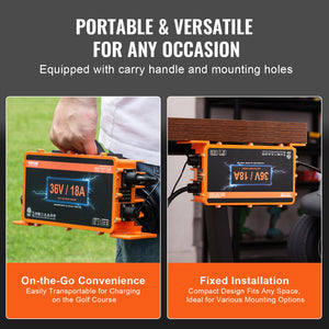 Golf Cart Battery Charger 18A | Smart Charger with Crowfoot Plug | Compatible with Lead-Acid & LiFePO4 Batteries