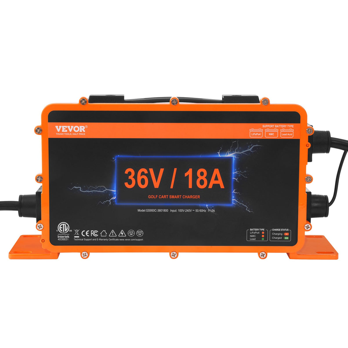 Golf Cart Battery Charger 18A | Smart Charger with Crowfoot Plug | Compatible with Lead-Acid & LiFePO4 Batteries