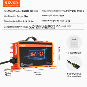 Golf Cart Charger | 12A Smart Battery Charger for EZGO | IP67