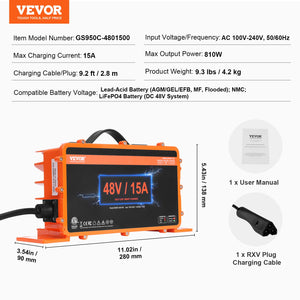 Golf Cart Battery Charger 15A | Smart Charger for EZGO TXT RXV | IP67 ETL Certified