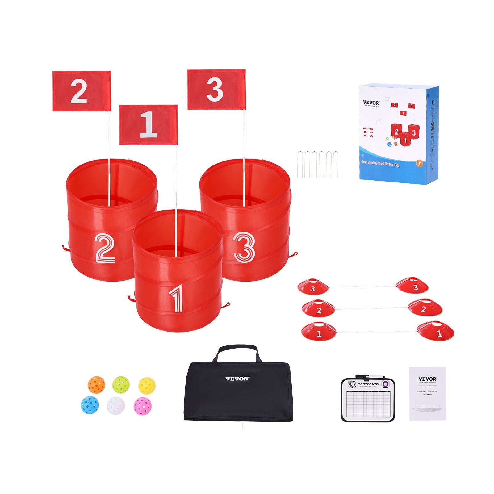 Backyard Golf Game | 3 Hole Portable Bucket Golf Chipping Game | For Kids & Adults | Indoor & Outdoor Play
