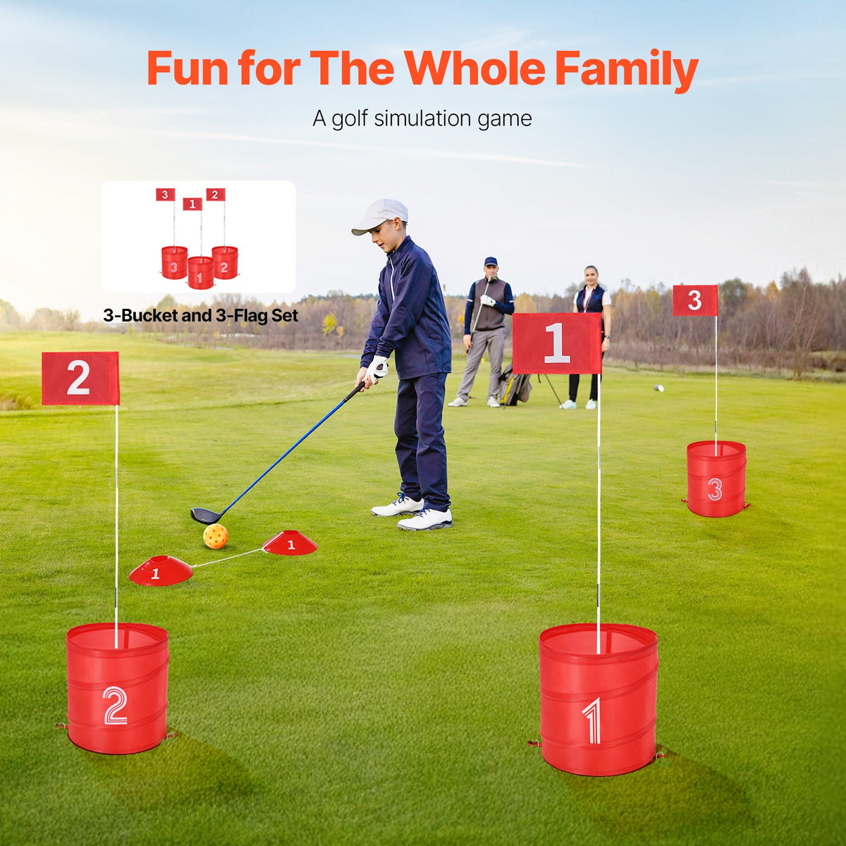 Backyard Golf Game | 3 Hole Portable Bucket Golf Chipping Game | For Kids & Adults | Indoor & Outdoor Play