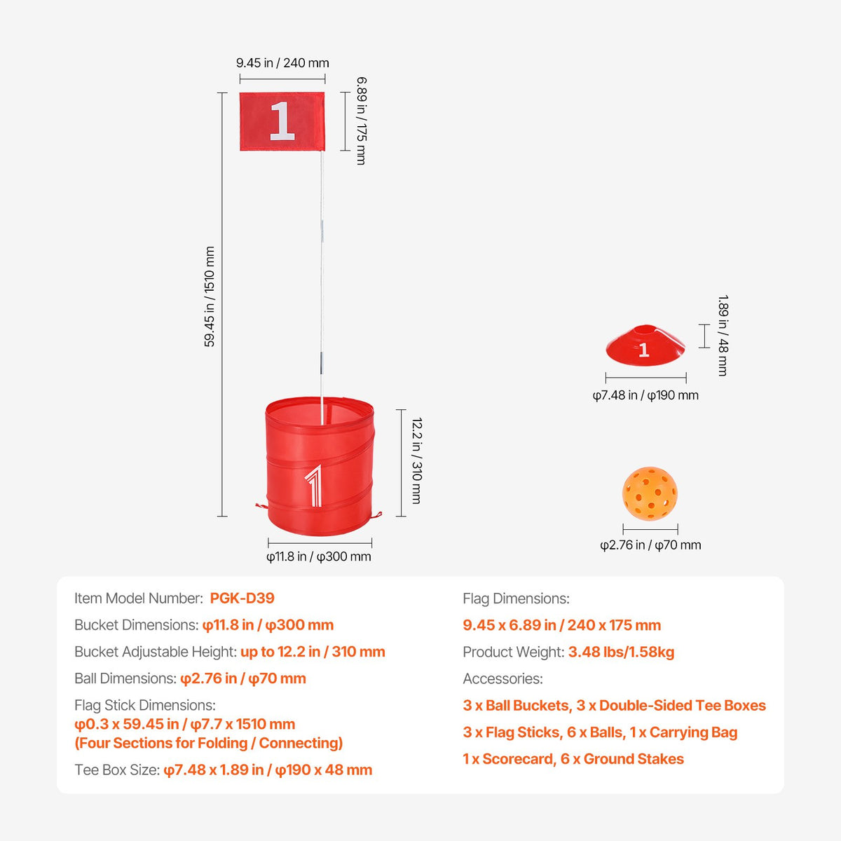 Backyard Golf Game | 3 Hole Portable Bucket Golf Chipping Game | For Kids & Adults | Indoor & Outdoor Play