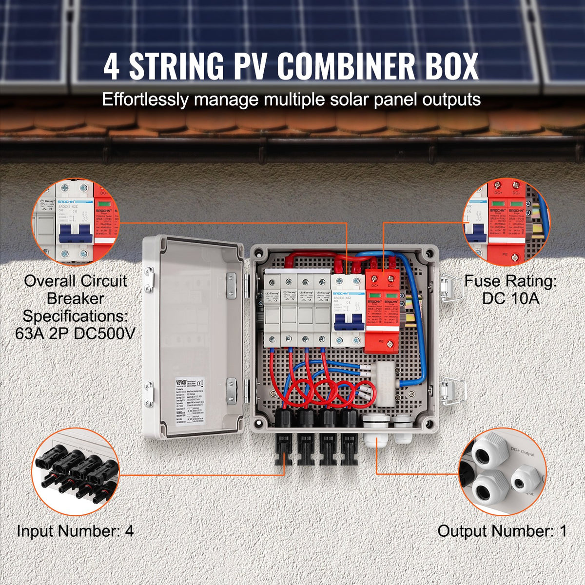 Solar PV Combiner Box 4 String 10A | IP65 ABS Case for Solar Panel Systems