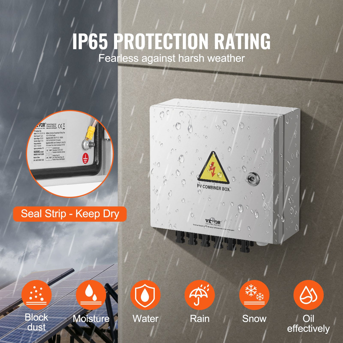 Solar PV Combiner Box | 6-String 10A Steel Case IP65 Rated