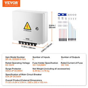 Solar PV Combiner Box | 6-String 10A Steel Case IP65 Rated