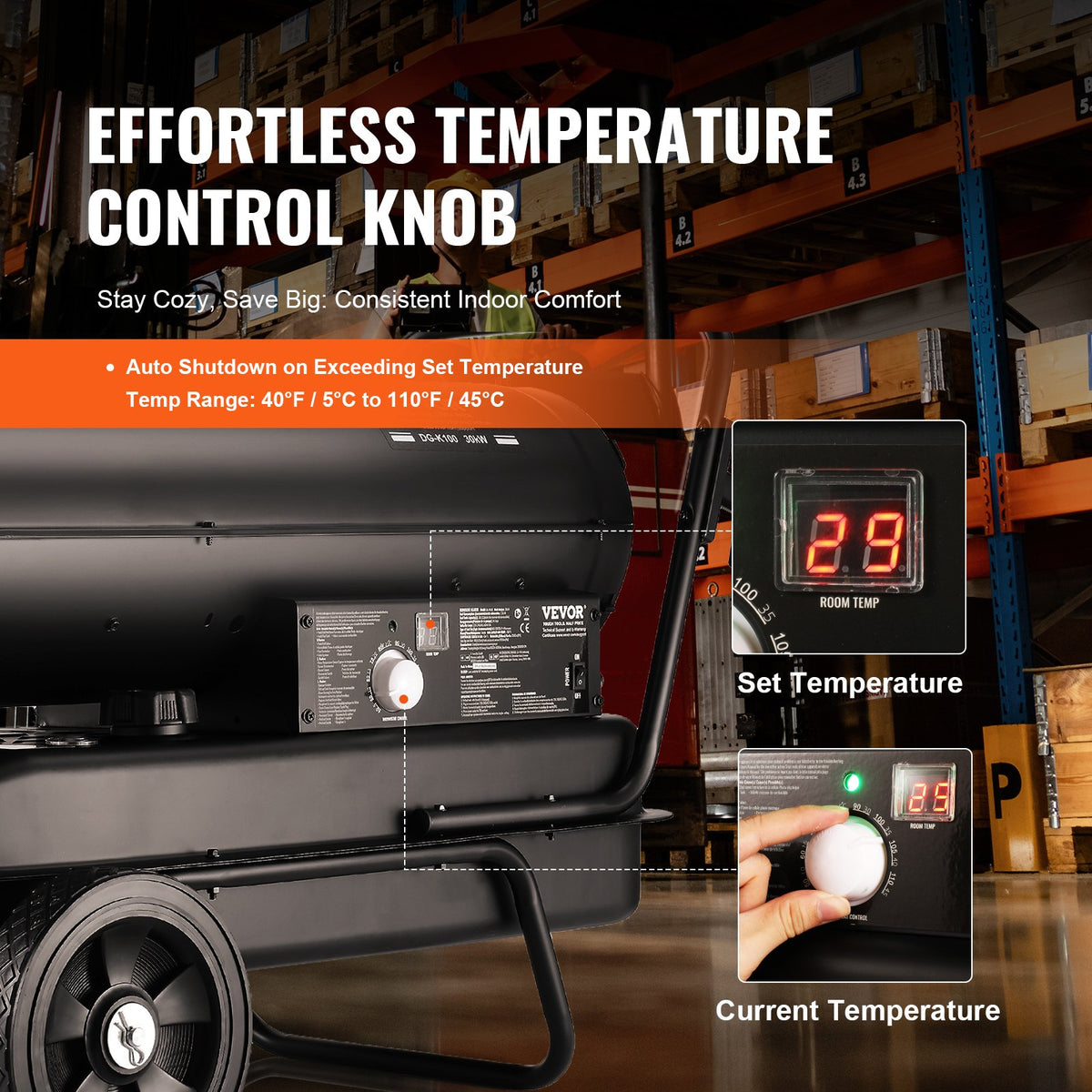 Torpedo Space Heater 100,000 BTU | Kerosene/Diesel Forced Air with Thermostat