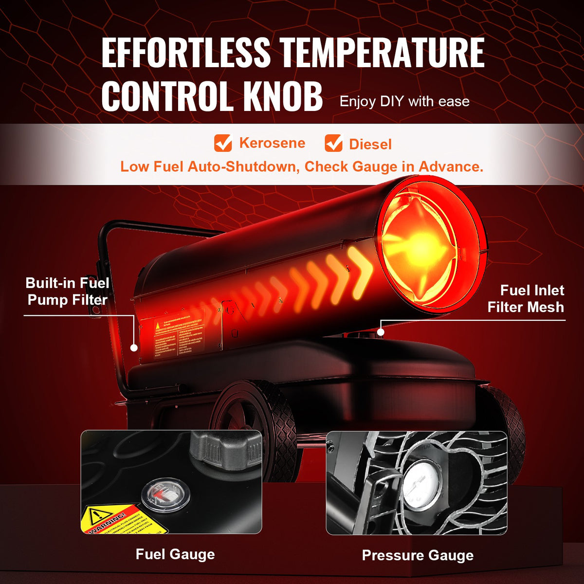 Torpedo Space Heater 100,000 BTU | Kerosene/Diesel Forced Air with Thermostat