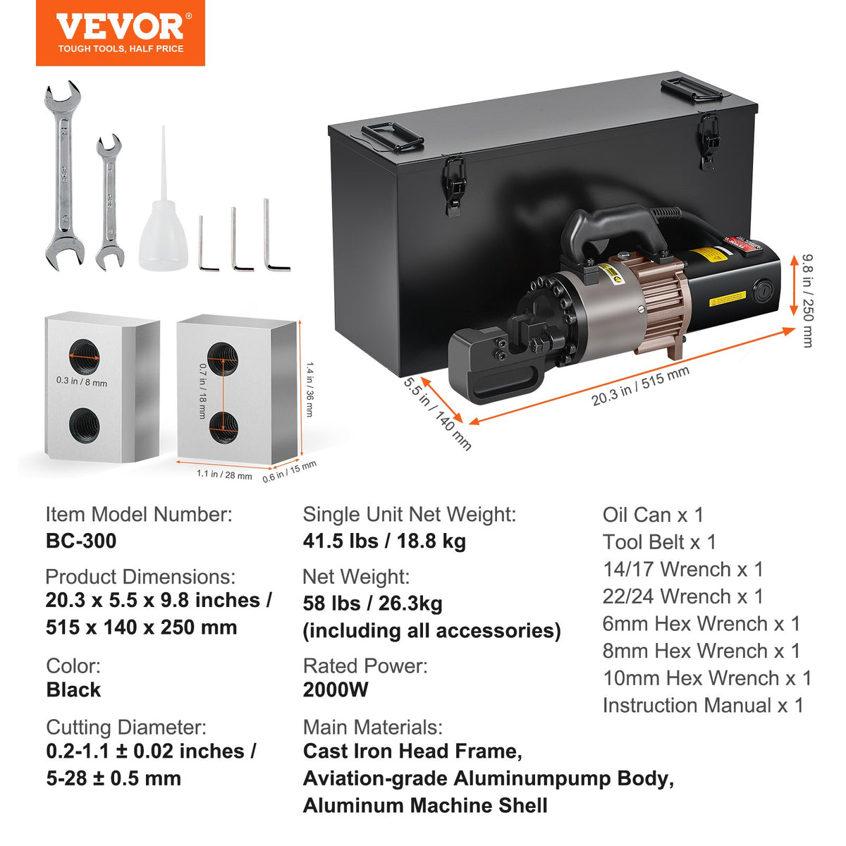 Electric Hydraulic Rebar Cutter | 2000W Cuts up to 28mm (1.1")