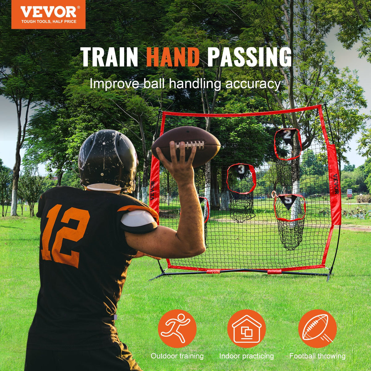 Football Trainer Net 8x8ft | 5 Target Pockets | Portable Throwing Practice Net