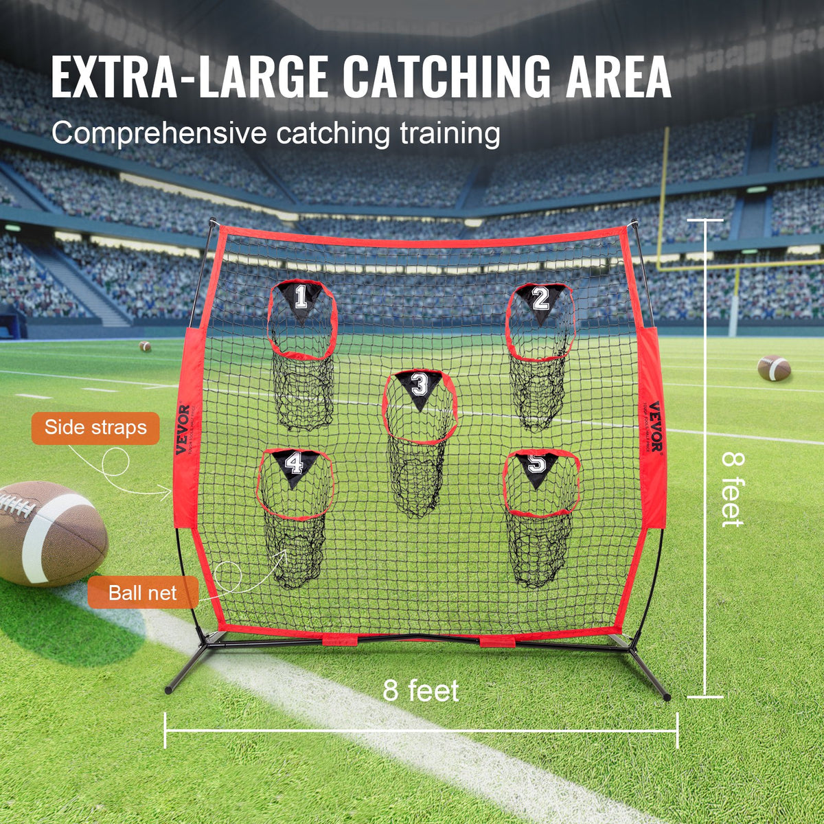Football Trainer Net 8x8ft | 5 Target Pockets | Portable Throwing Practice Net