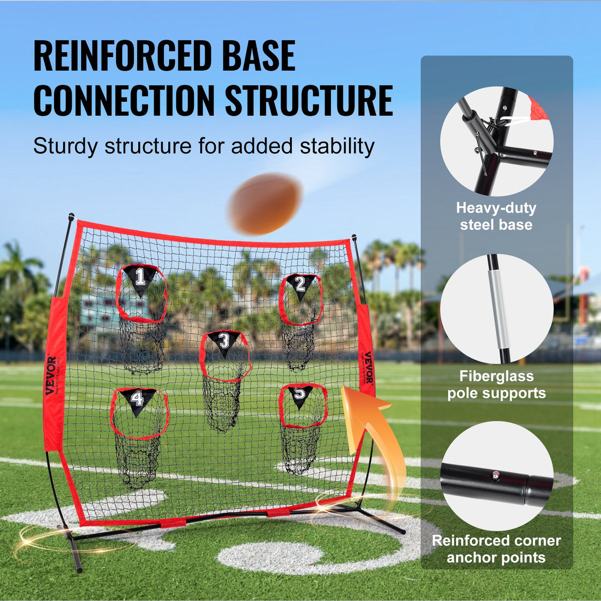 Football Trainer Net 8x8ft | 5 Target Pockets | Portable Throwing Practice Net