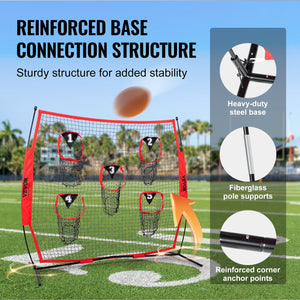 Football Trainer Net 8x8ft | 5 Target Pockets | Portable Throwing Practice Net