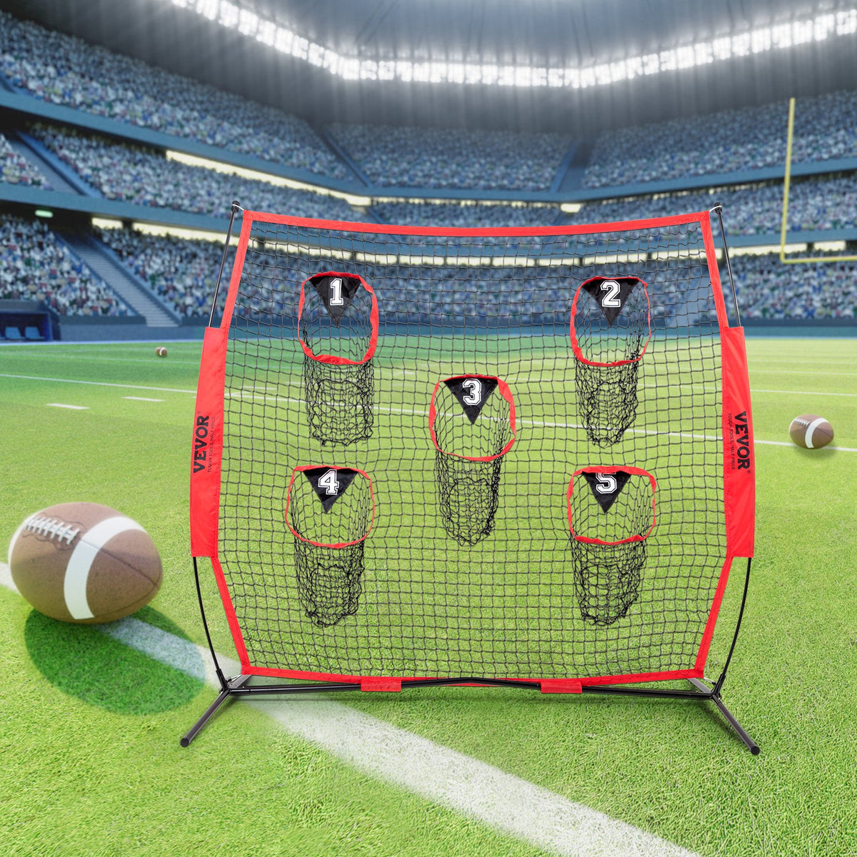 Football Trainer Net 8x8ft | 5 Target Pockets | Portable Throwing Practice Net