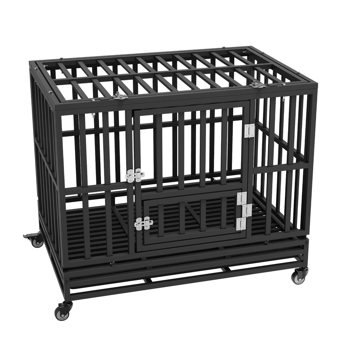 Heavy Duty Dog Crate | 38" Metal Kennel with Wheels & Removable Tray