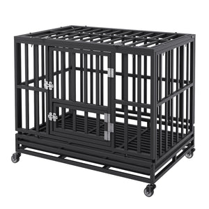 Heavy Duty Dog Crate | 38" Metal Kennel with Wheels & Removable Tray