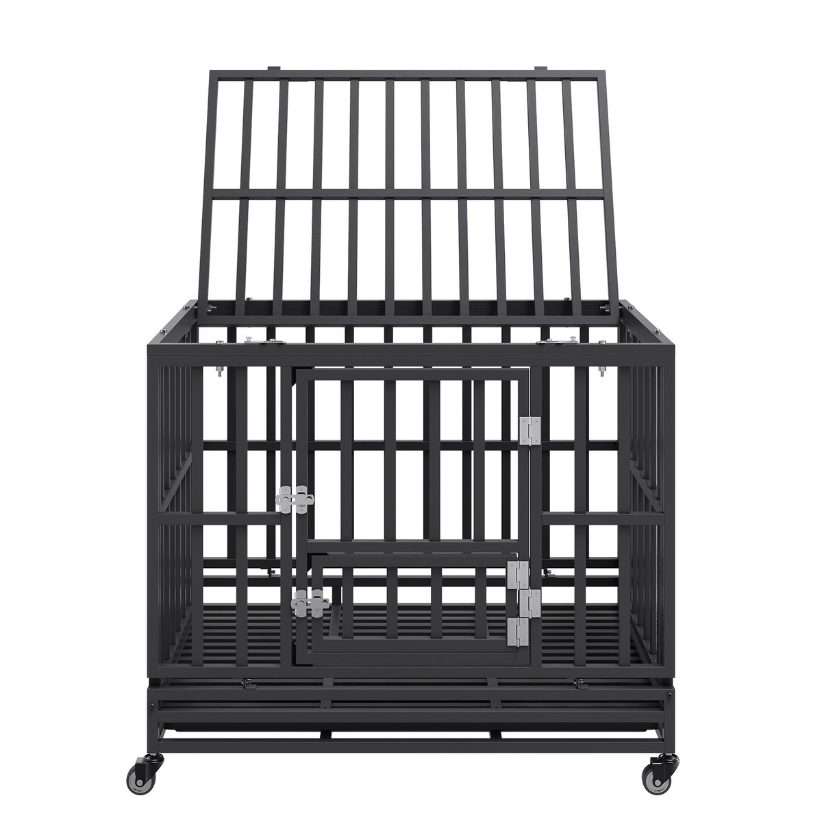 Heavy Duty Dog Crate | 38" Metal Kennel with Wheels & Removable Tray