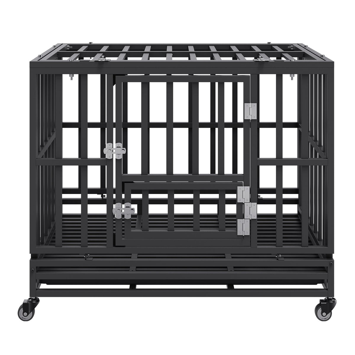 Heavy Duty Dog Crate | 38" Metal Kennel with Wheels & Removable Tray