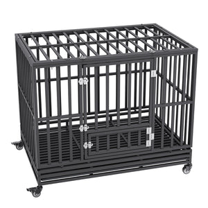 Heavy Duty Dog Crate 47 Inch | Indestructible Steel Kennel with 3 Doors | Lockable Wheels & Removable Tray | For Medium & Large Dogs | Indoor & Outdoor