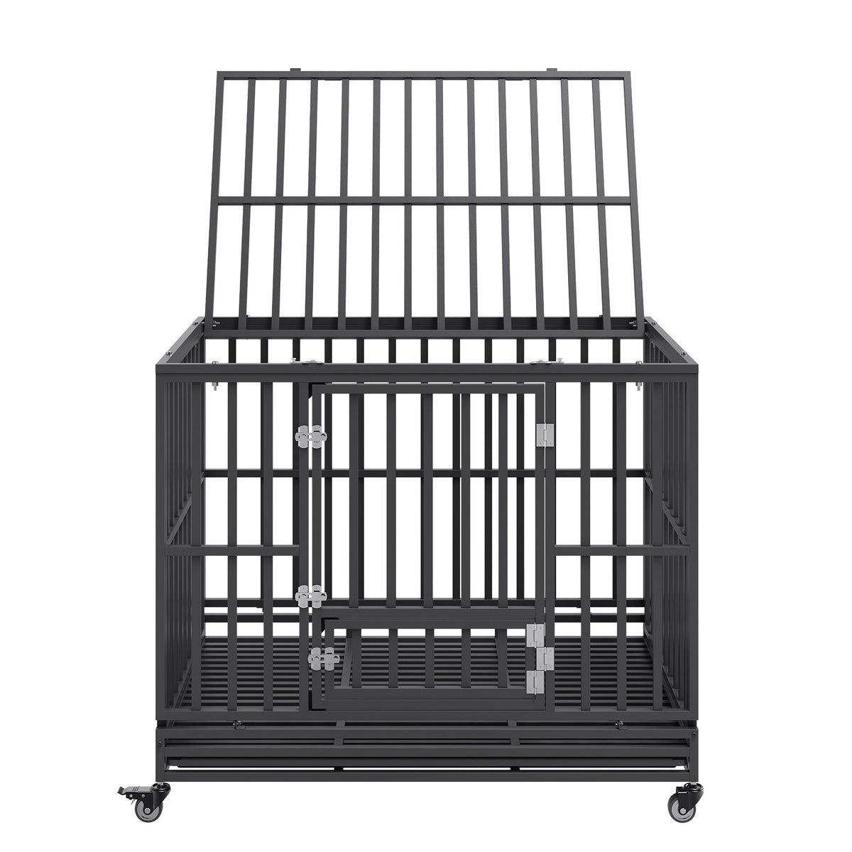 Heavy Duty Dog Crate 47 Inch | Indestructible Steel Kennel with 3 Doors | Lockable Wheels & Removable Tray | For Medium & Large Dogs | Indoor & Outdoor