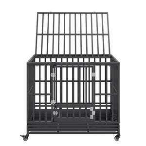 Heavy Duty Dog Crate 47 Inch | Indestructible Steel Kennel with 3 Doors | Lockable Wheels & Removable Tray | For Medium & Large Dogs | Indoor & Outdoor