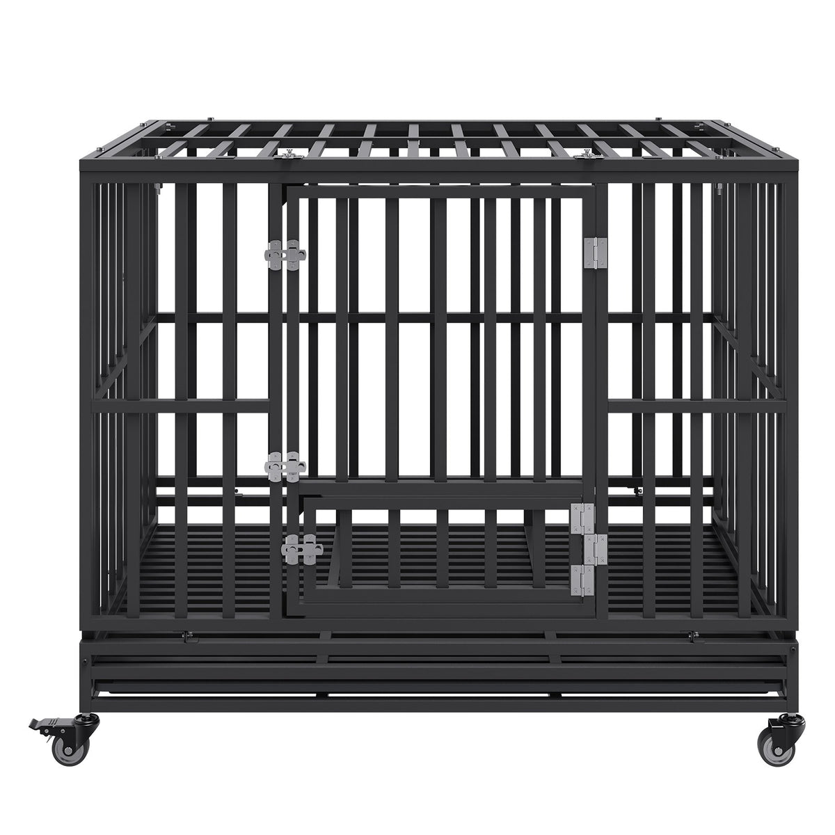 Heavy Duty Dog Crate 47 Inch | Indestructible Steel Kennel with 3 Doors | Lockable Wheels & Removable Tray | For Medium & Large Dogs | Indoor & Outdoor