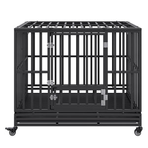 Heavy Duty Dog Crate 47 Inch | Indestructible Steel Kennel with 3 Doors | Lockable Wheels & Removable Tray | For Medium & Large Dogs | Indoor & Outdoor