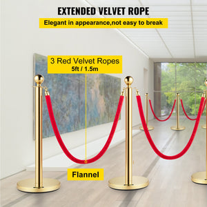 Gold Stanchion Post Set | 4 Crowd Control Posts with 38" Red Velvet Ropes