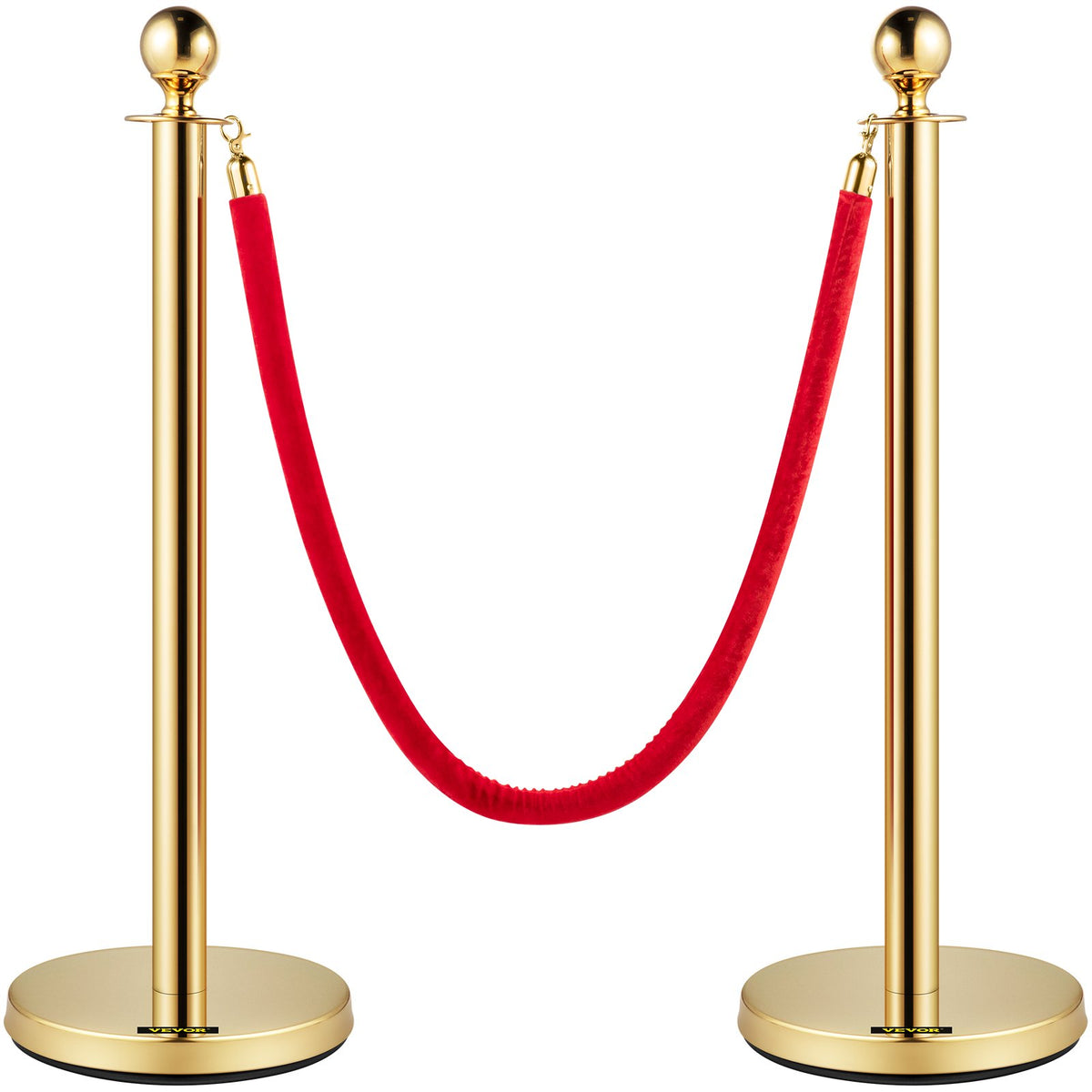 Gold Stanchion Post Set | 4 Crowd Control Posts with 38" Red Velvet Ropes