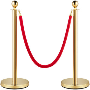 Gold Stanchion Post Set | 4 Crowd Control Posts with 38" Red Velvet Ropes