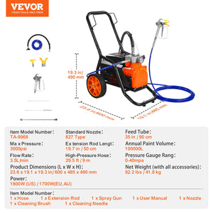 Cart Airless Paint Sprayer | 1700W Diaphragm Electric Sprayer