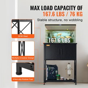 Aquarium Stand 20 Gallon | 25.6"x16.5"x31.9" Steel & MDF Tank Stand with Storage & Power Panel | Black