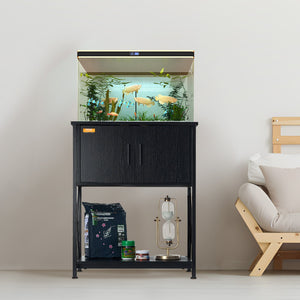 Aquarium Stand 20 Gallon | 25.6"x16.5"x31.9" Steel & MDF Tank Stand with Storage & Power Panel | Black