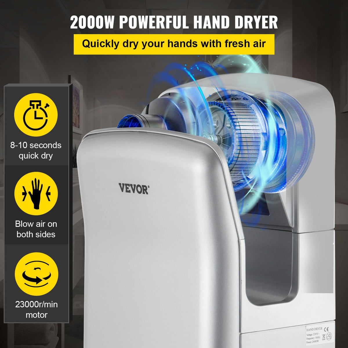 Jet Hand Dryer | Automatic High-Speed Blade Dryer for Washroom | Silver