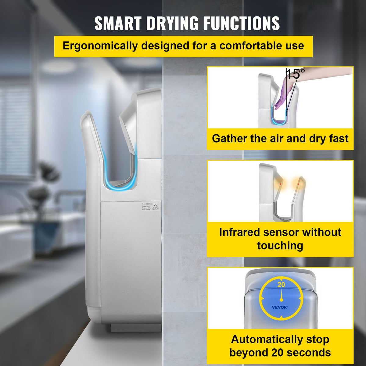 Jet Hand Dryer | Automatic High-Speed Blade Dryer for Washroom | Silver