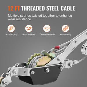 Power Puller Winch | 2-Ton 4409lb Heavy Duty Come-Along Hoist with 2 Hooks