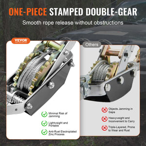 Power Puller Winch | 2-Ton 4409lb Heavy Duty Come-Along Hoist with 2 Hooks