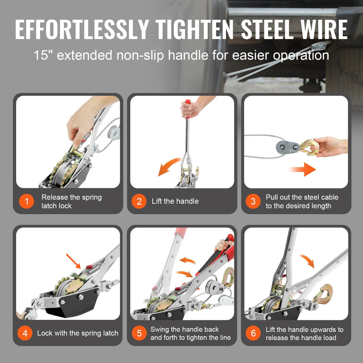 Power Puller Winch | 2-Ton 4409lb Heavy Duty Come-Along Hoist with 2 Hooks